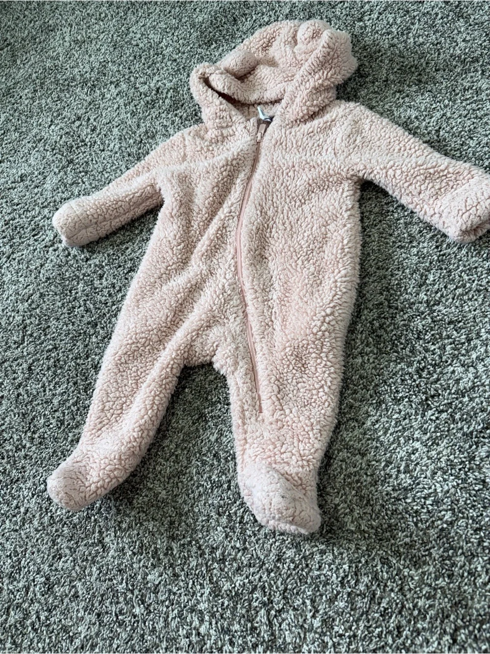 Old Navy Baby Girl Sherpa Bunting Bear Ears Pink Fleece Footed One Piece 3-6M